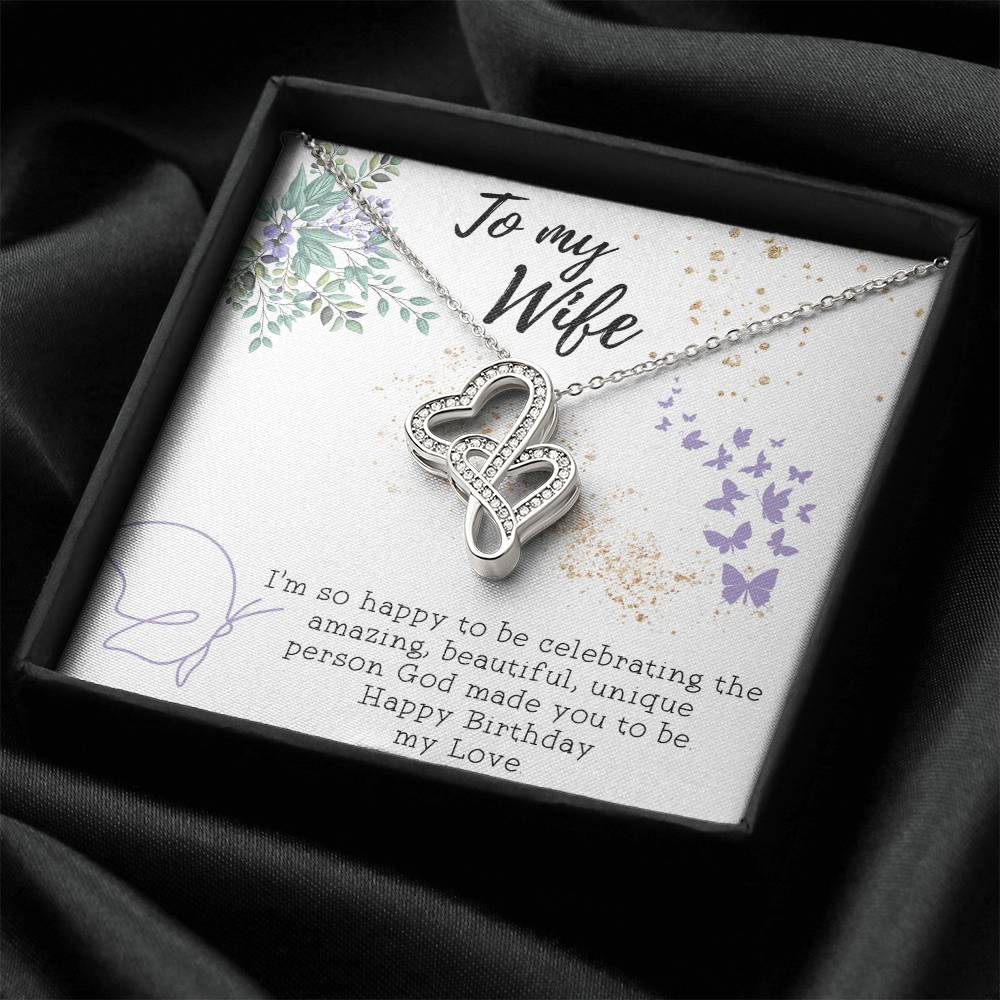 To My Wife Necklace - Gift For Wife Birthday Marriage - Happy Birthday My Love - Necklace For Fiancee Engagement Gift Double Hearts Necklace