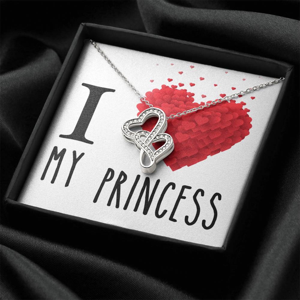 I Love My Princess Girlfriend Or Daughter Double Hearts Cz Necklace Valentines Day Or Birthday Heartfelt Keepsake Gift Double Hearts Necklace