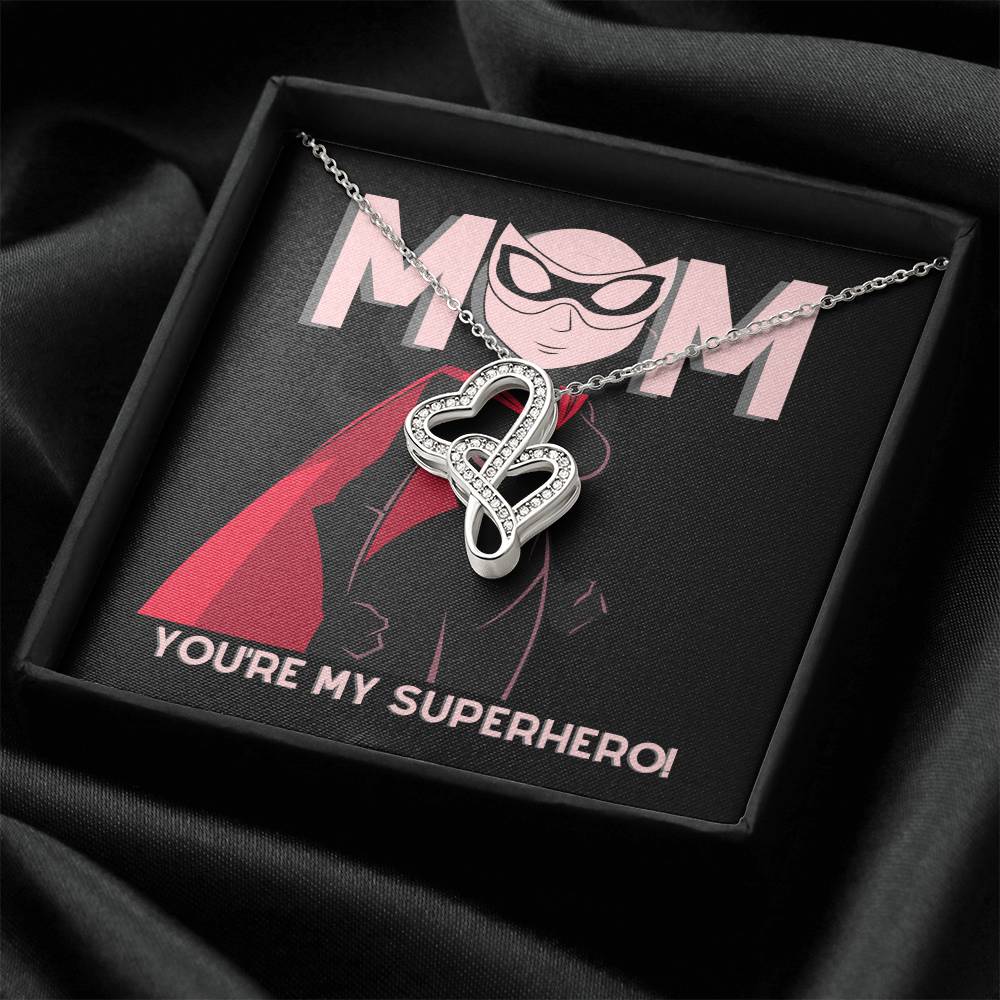 To Mom - My Superhero2 - Double Heart Necklace Double Hearts Necklace