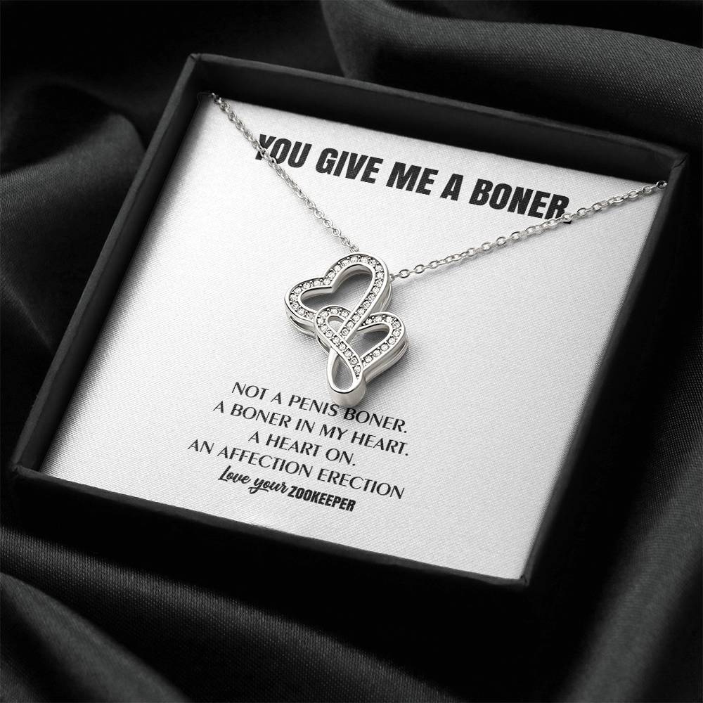 You Give Me A Heart Boner An Affection Erection Funny & Sarcastic Love For Her Mature Best Fu 3 Double Hearts Necklace