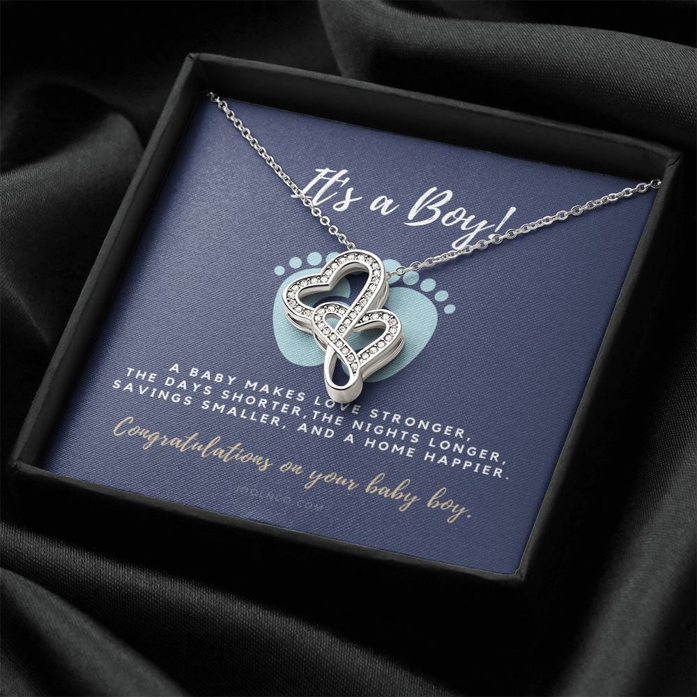 It's A Boy Necklace Gift For Mom Baby Boy Congratulations Baby Boy Shower Gift For Mom New Mom Necklace New Mom Gi Double Hearts Necklace
