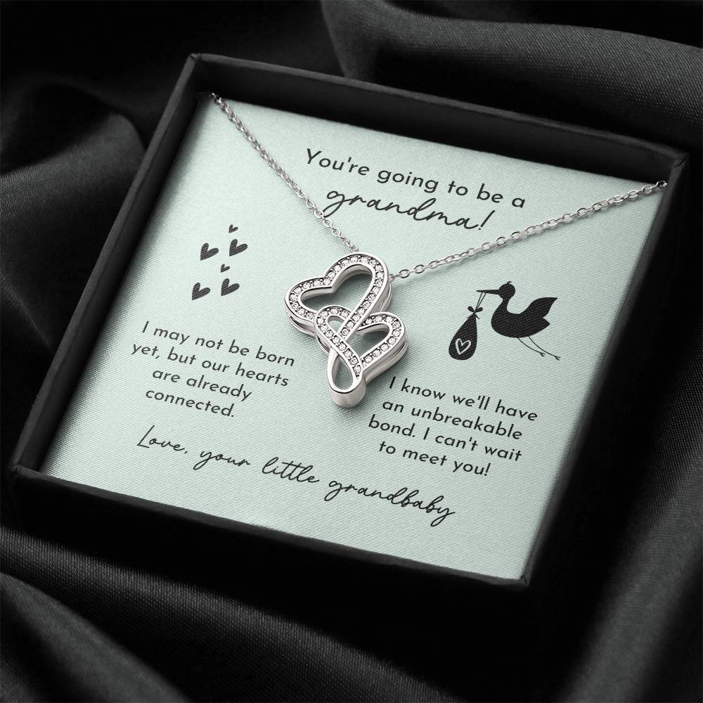 Grandma To Be Birth Announcement Double Hearts Mint Stork Double Hearts Necklace