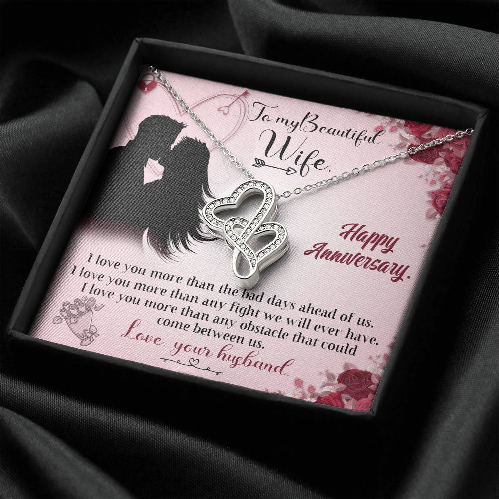 To My Wife Necklace - Anniversary Gift For Wife - Double Hearts Necklace