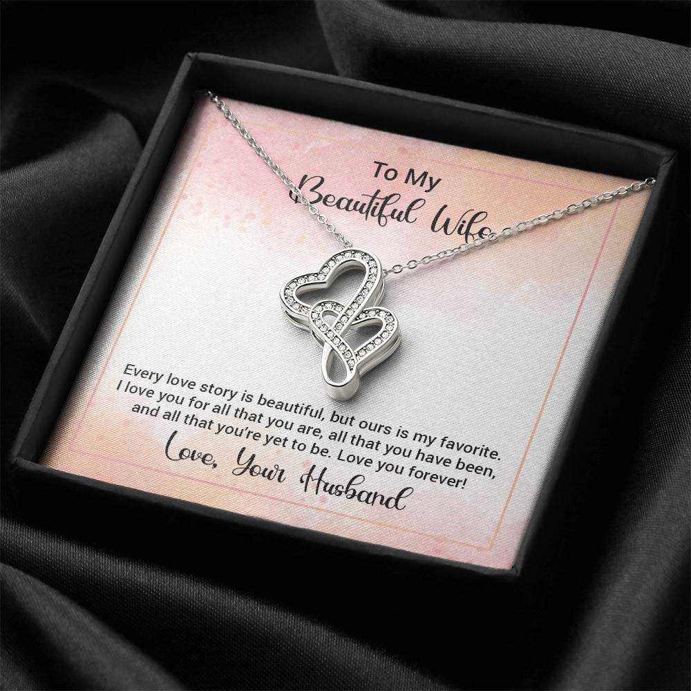 To My Beautiful Wife Happy Anniversary Double Hearts Necklace