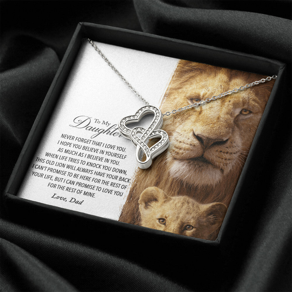 To My Daughter - This Old Lion Will Always Have Your Back Double Hearts Necklace