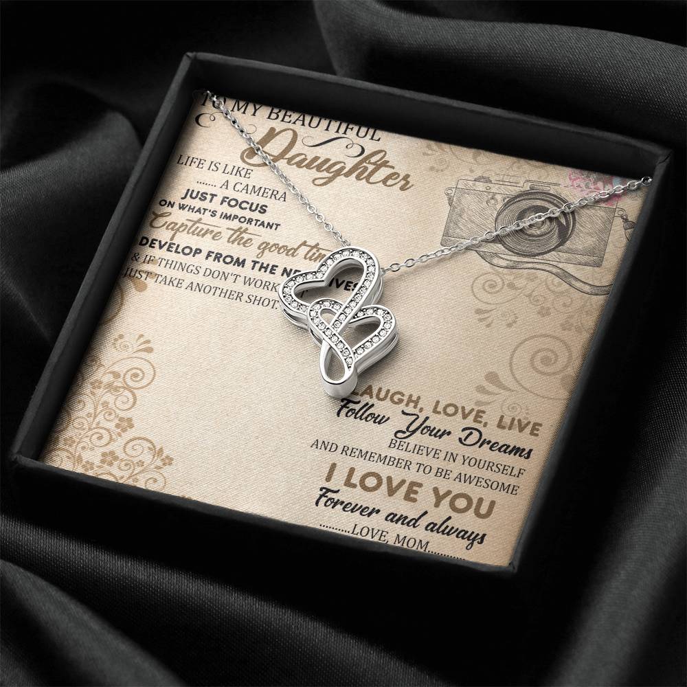 To My Beautiful Daughter Necklace - Daughter Gift - To My Daughter Necklace From Mom - To My Daughter Necklace From Da 2 Double Hearts Necklace