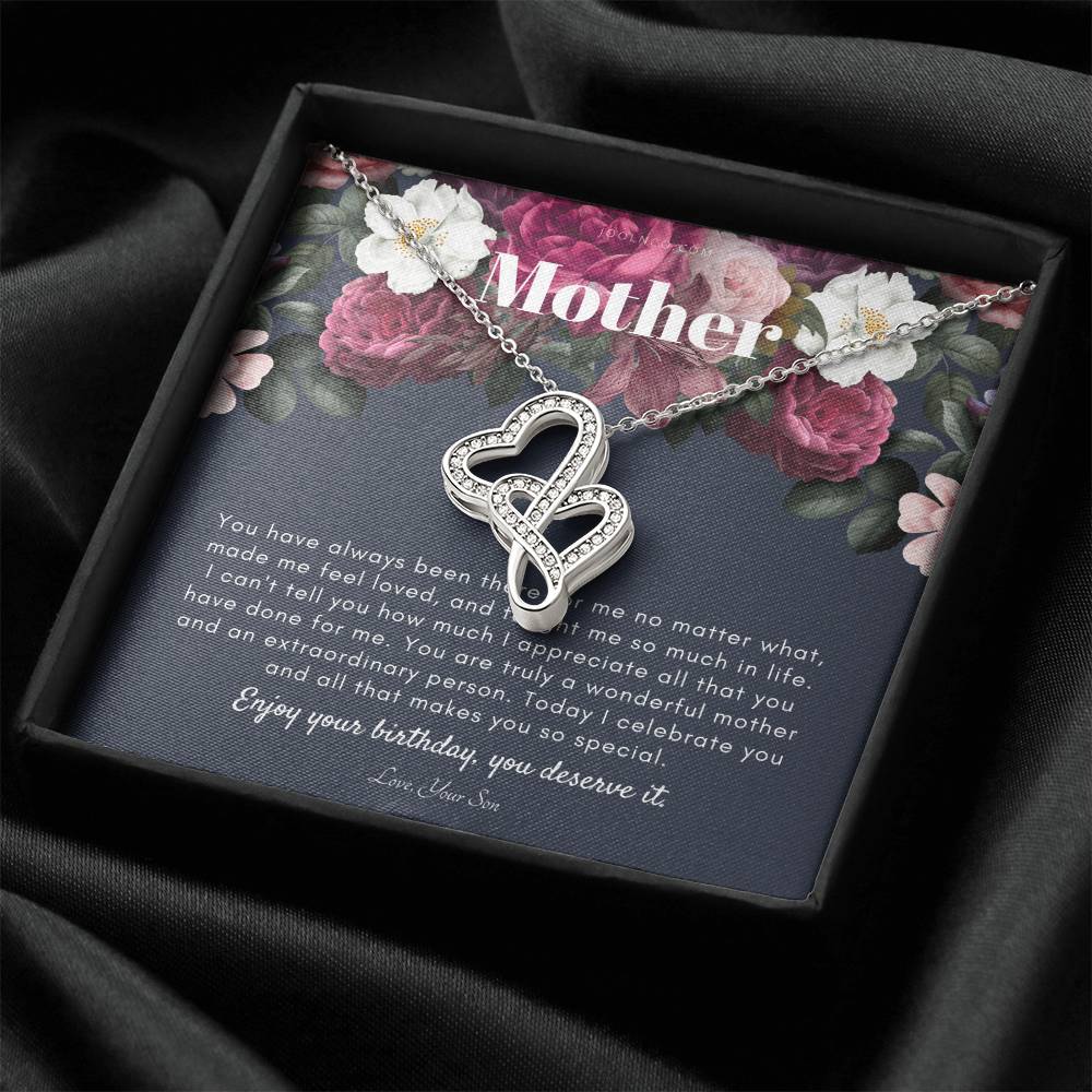 Mother's Birthday Gift Necklace For Mom's Birthday Elegant Gift For Mom From Son Best Mom Gift Message Card Double Hearts Necklace