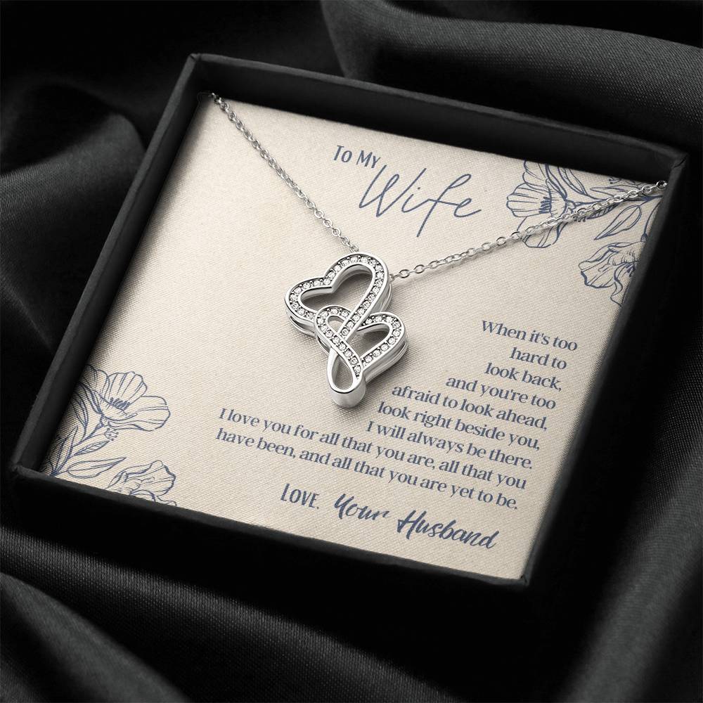 To My Wife - Beside You - Necklace Double Hearts Necklace