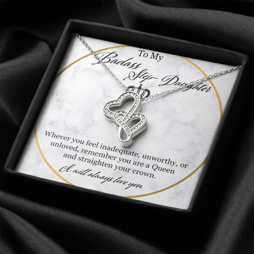 To My Badass Stepdaughter Double Hearts Necklace