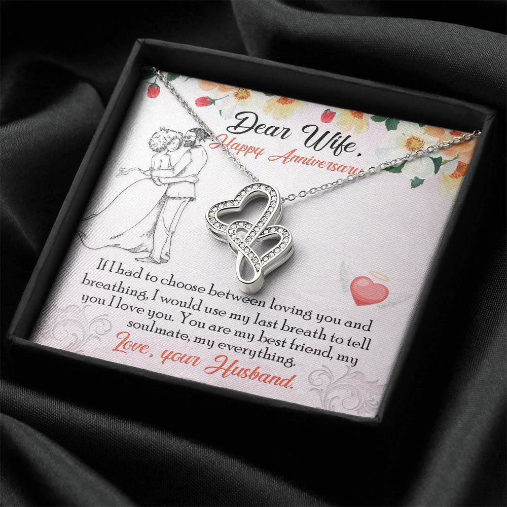 To My Wife Necklace - Anniversary Gift For Wife - Romantic Message Card For Wife Double Hearts Necklace