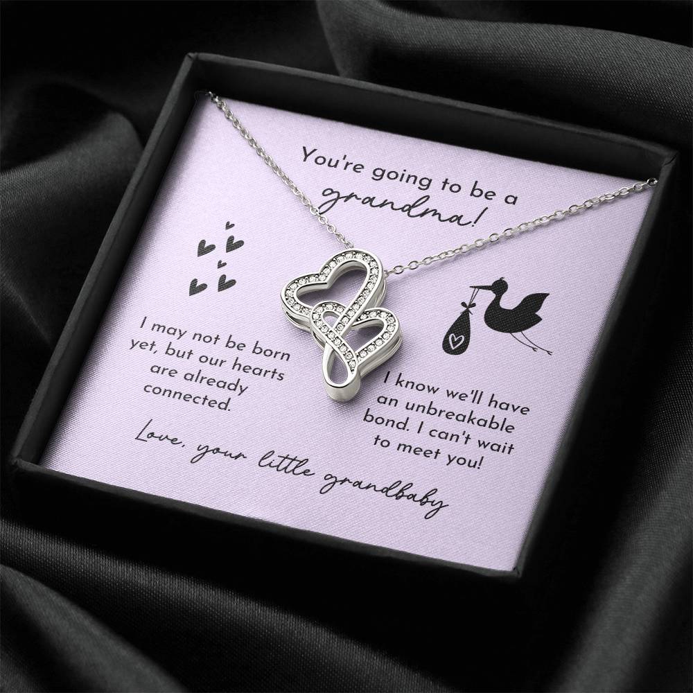 Grandma To Be Birth Announcement Double Hearts Lavender Stork Double Hearts Necklace