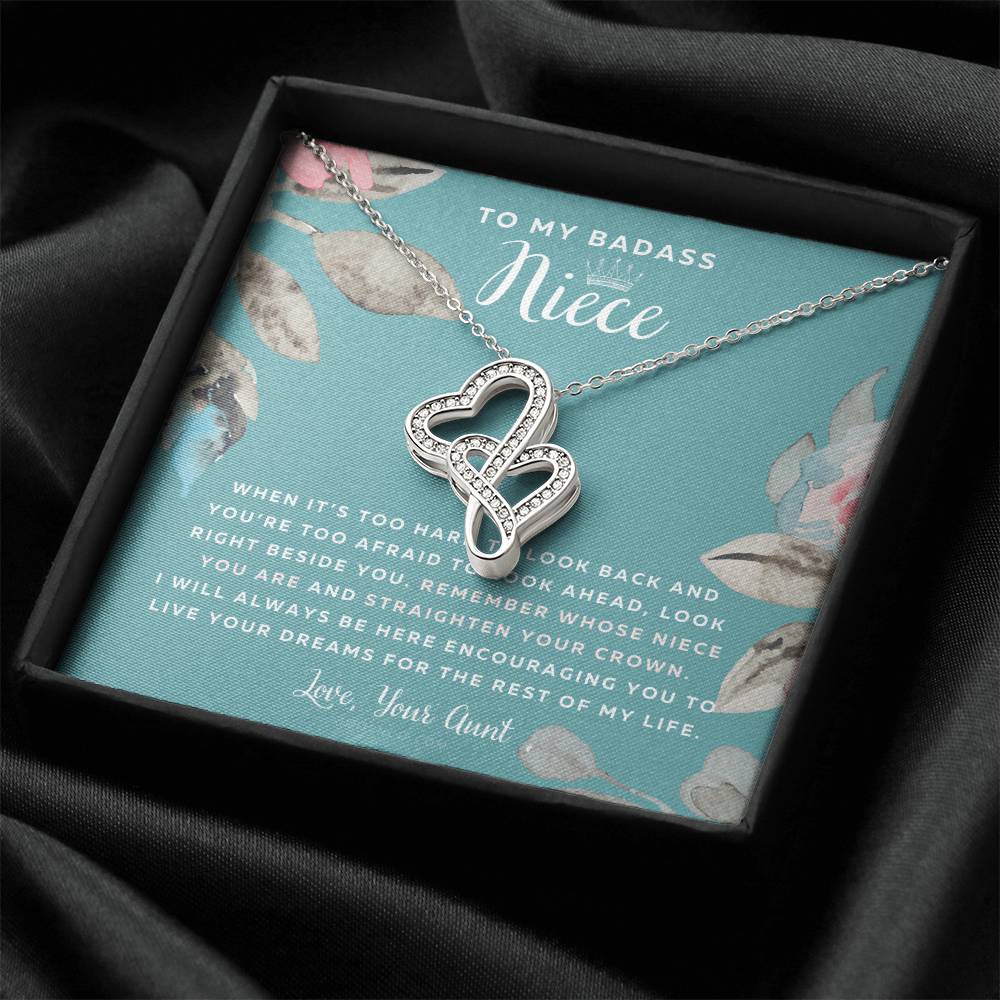 To My Badass Niece Straighten Your Crown Necklace Aunt Niece Necklace Niece Birthday Gift Niece Graduation Gift Double Hearts Necklace