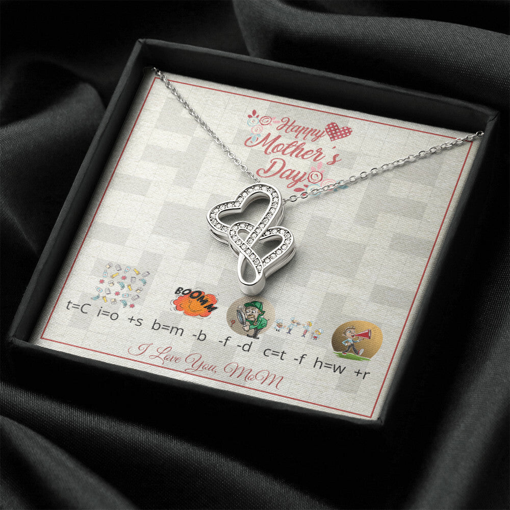 For Mom With Riddle Message Card 1 Double Hearts Necklace