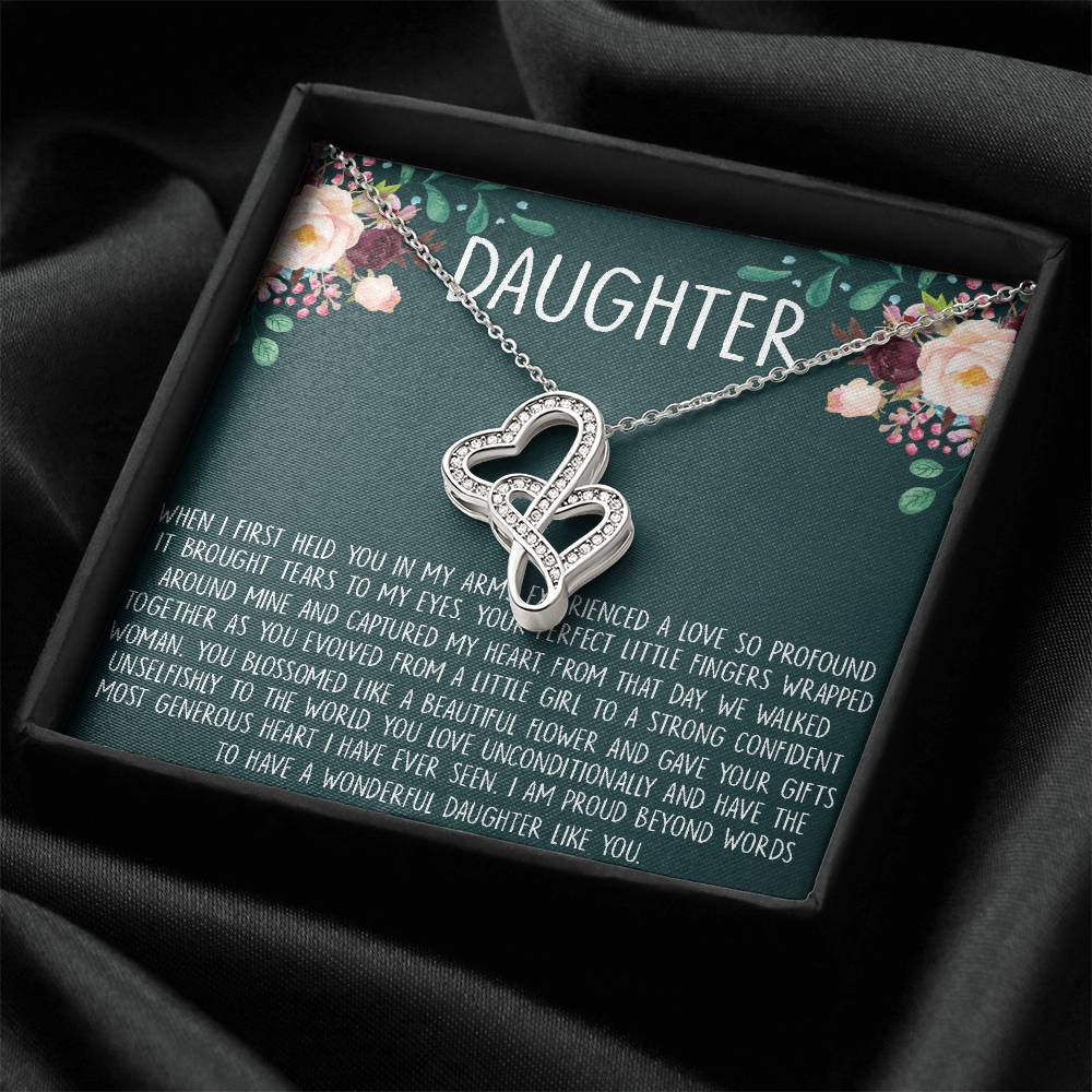 To My Daughter Necklace Gift - Love Knot Necklace For Daughter - Gift For Daughter - Daughter Jewelry - Mom And Daught Double Hearts Necklace