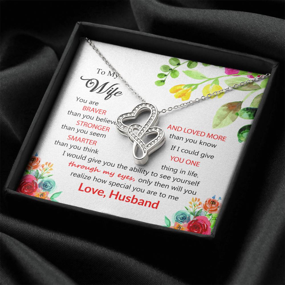 To My Wife Double Hearts Beautiful Necklace Gift For Wife Husband Gift From Wifelove Your Husbnad. Double Hearts Necklace