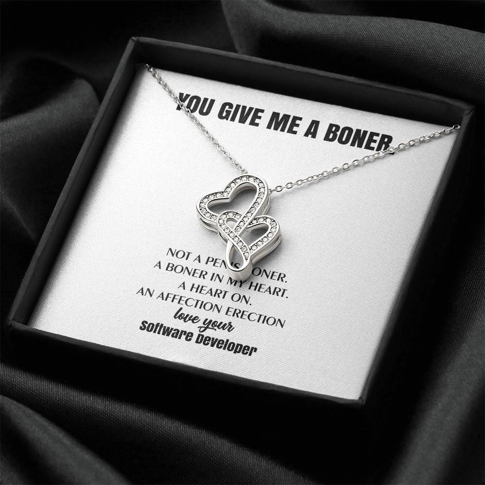 You Give Me A Heart Boner An Affection Erection Funny & Sarcastic Love For Her Mature Best Fu 7 Double Hearts Necklace
