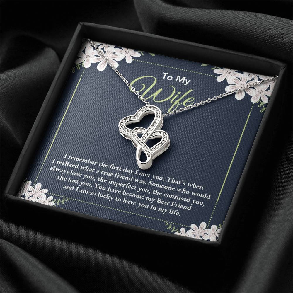To My Wife - I Am So Lucky To Have You In My Life - Double Hearts Necklace