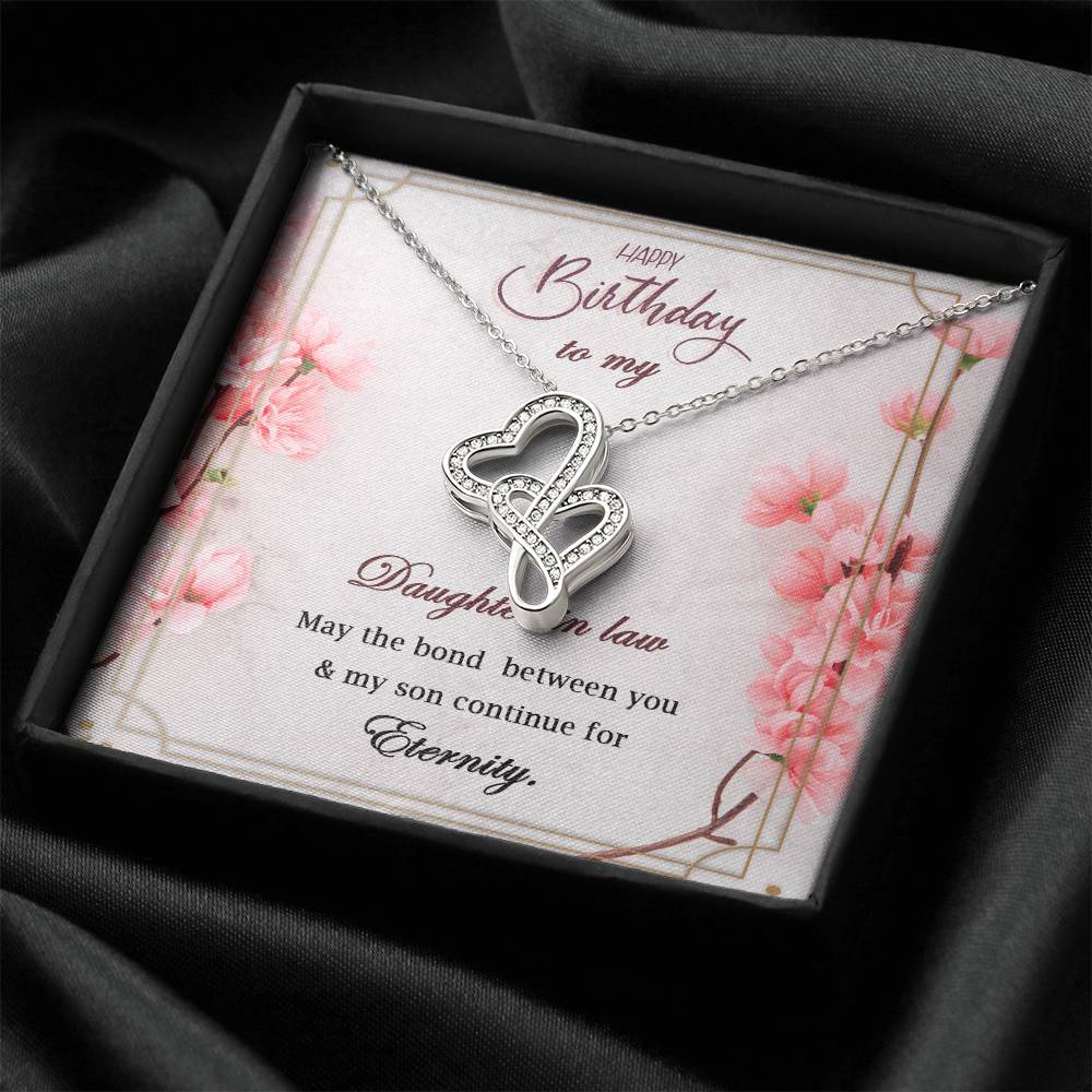 Birthday Gift For Daughter In Law- Double Heart Necklace With Message Card. Double Hearts Necklace