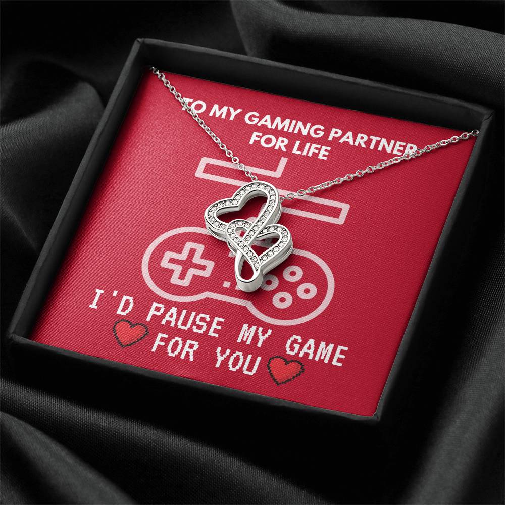 To My Gaming Partner For Life - I'd Pause My Game For You Double Hearts Necklace