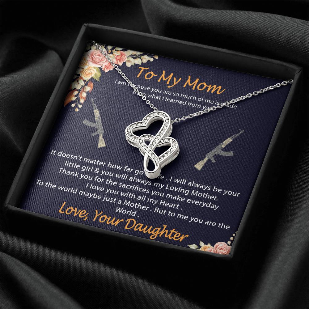 To My Mom- Perfect Gift For Gun Lover Mom Double Hearts Necklace