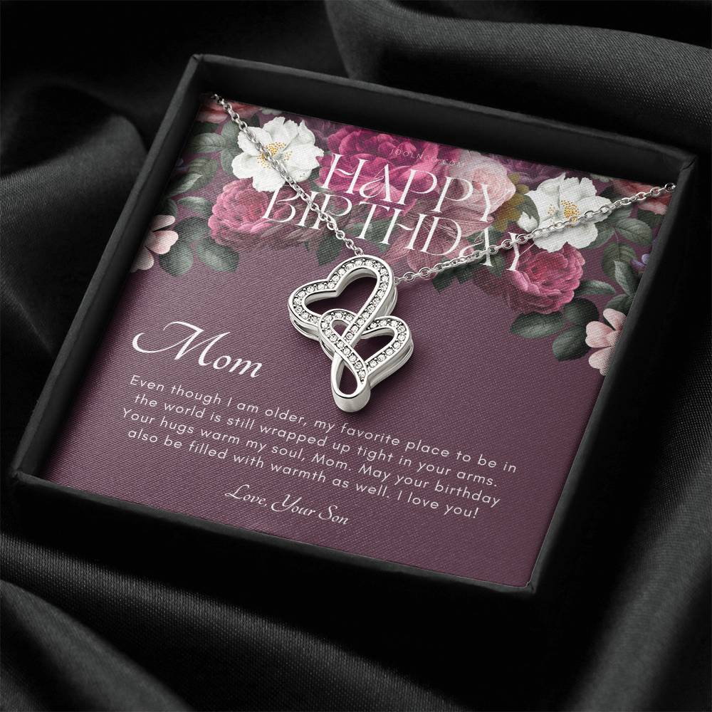 Mother's Birthday Gift From Son Gift For Mom On Her Birthday Mom Necklace Best Mom Gift Message Card 1 Double Hearts Necklace