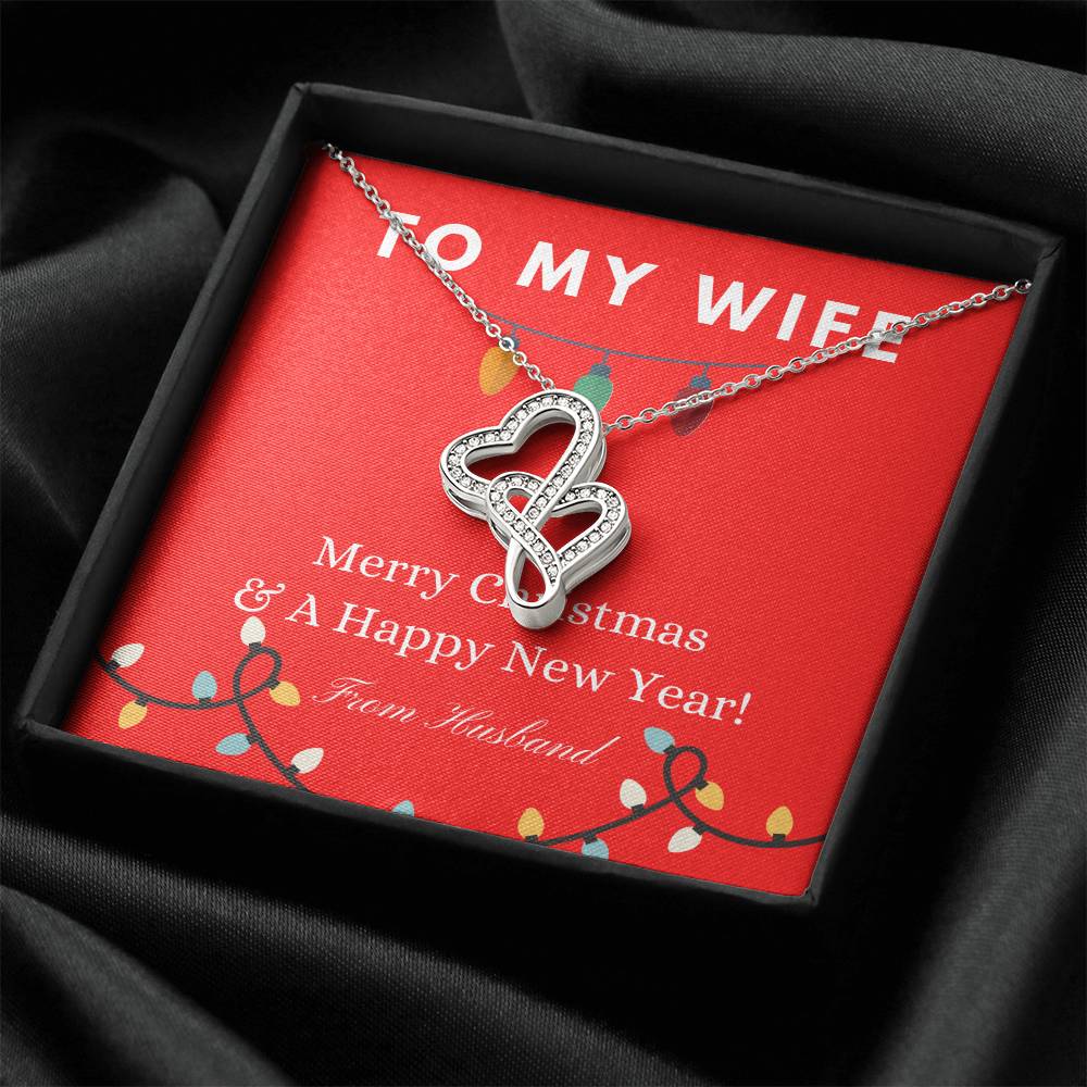 To My Wife Merry Christmas & A Happy New Year To My Wife Christmas Gift For Wife Jewelry Spouse Double Hearts Necklace