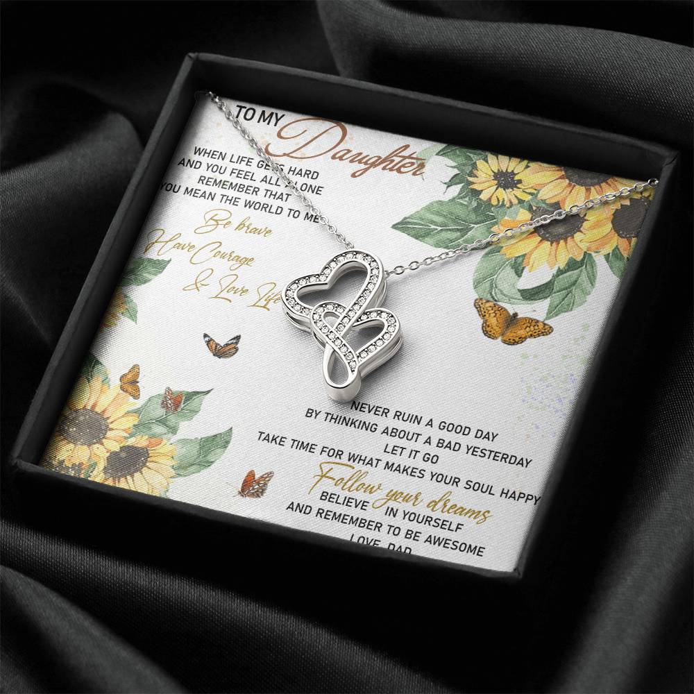 Dad To Daughter Double Heart Necklace Gift - Daughter Birthday Gift - Daughter Jewelry - Daughter Necklace Dad To Dau Double Hearts Necklace