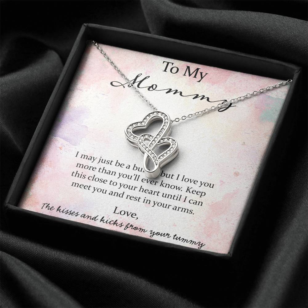 To My Mommy I May Just Be A Bump - Pink Double Hearts Necklace