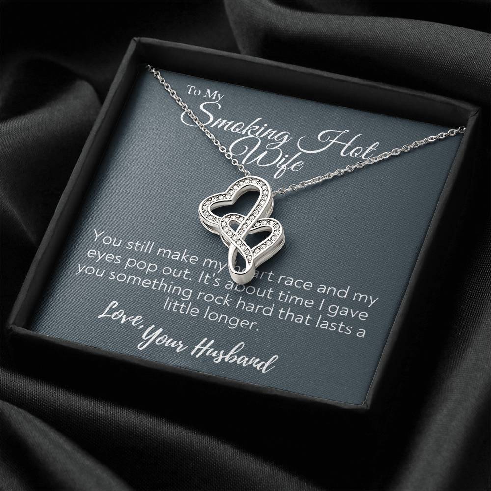 You Still Make My Heart Race Gift Necklace For Wife - Double Hearts - Love Your Husband - Wife Christmas Gift From Hus Double Hearts Necklace