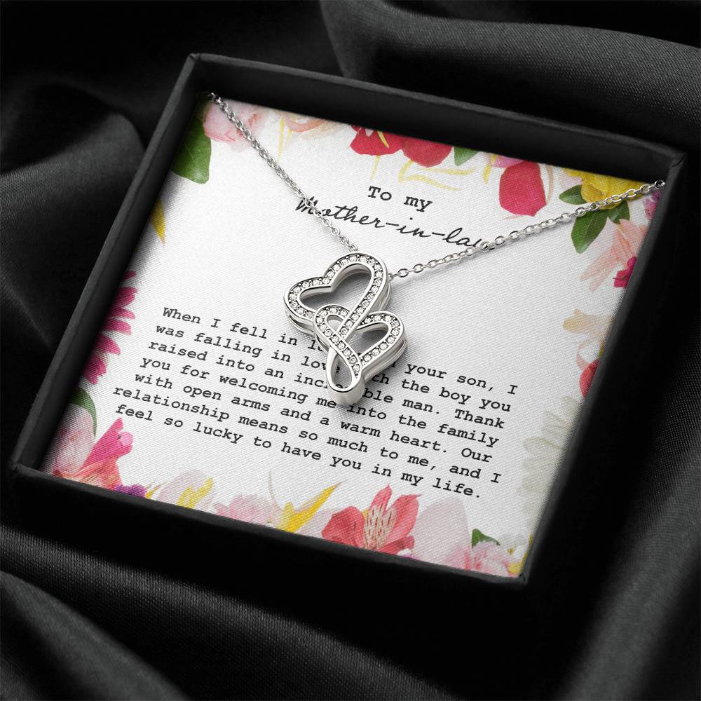 To My Mother In Law When I Fell In Love With Your Son Double Hearts Necklace