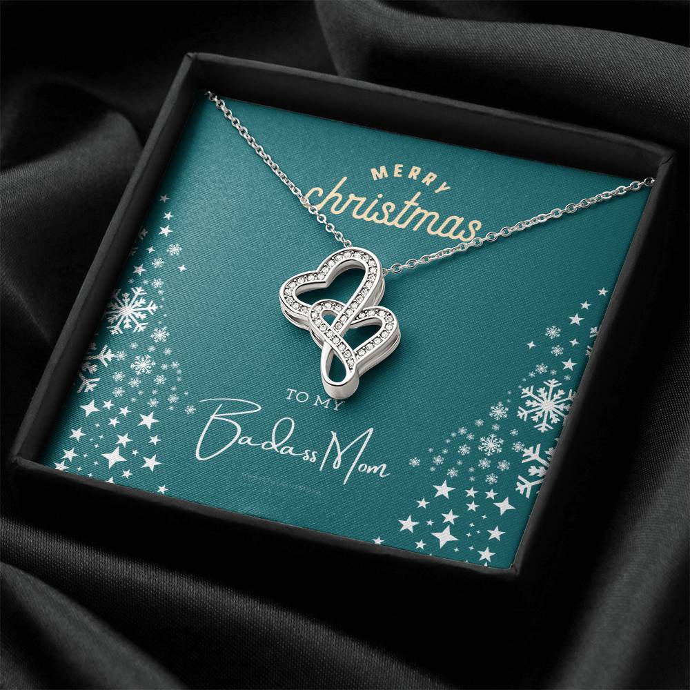 Christmas Gift For Mom Necklace Gift For Mom To My Mom Merry Christmas X-Mas Jewelry Gift For Mom Mother Christmas Gif Double Hearts Necklace