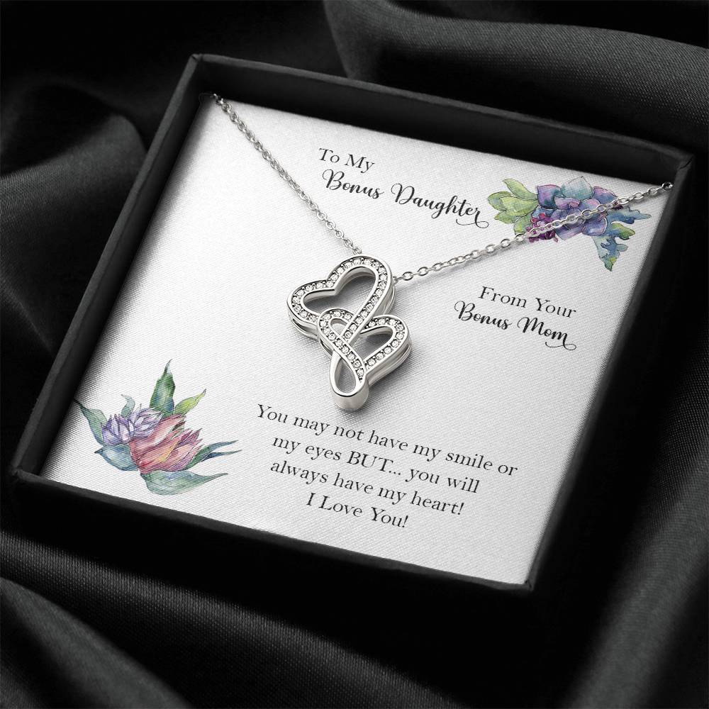 Bonus Daughter From Bonus Mom No Dna But You Have My Heart 9 Double Hearts Necklace