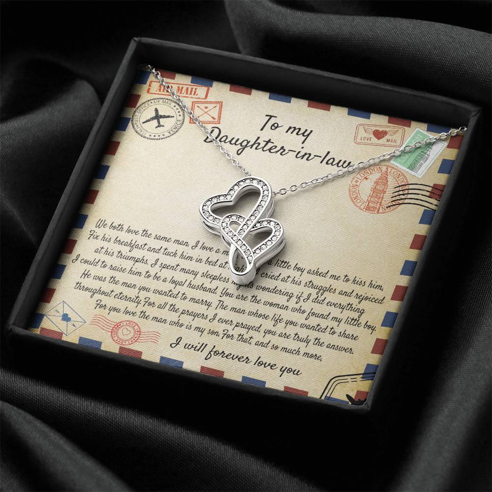 To My Daughter In Law Necklace - I Will Forever Love You - To My Daughter In Law Necklace From Mother In Law - We Both Double Hearts Necklace