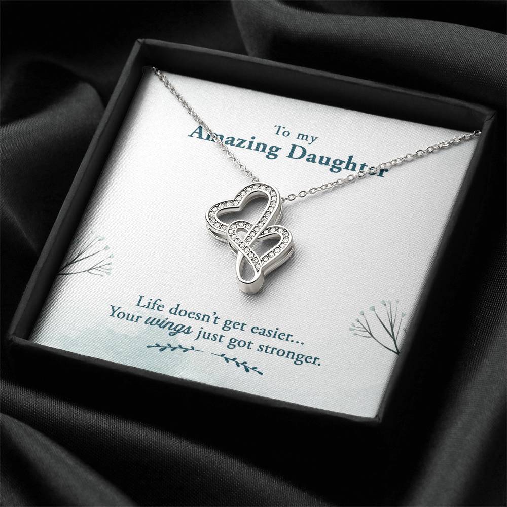 To My Amazing Daughter Double Hearts Necklace