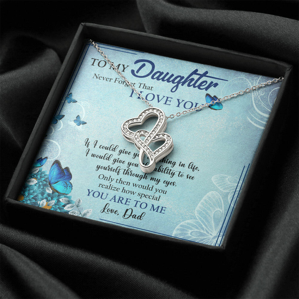 To Daughter From Dad 2 Double Heart Necklace Gift - Gifts For Daughter Gifts For Her - Birthday Gifts - Daughter Gift 2 Double Hearts Necklace