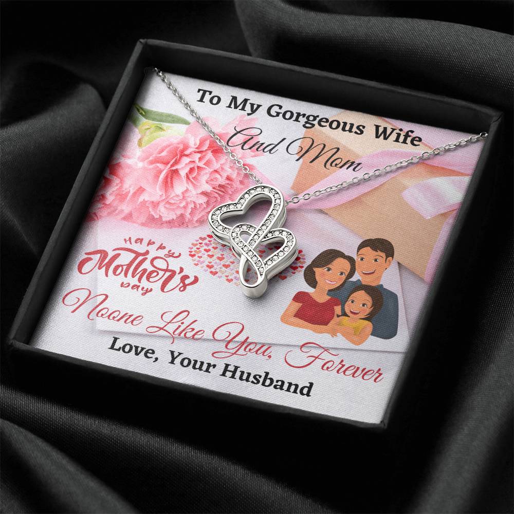 To My Gorgeous Wife And Mom Double Hearts Necklace