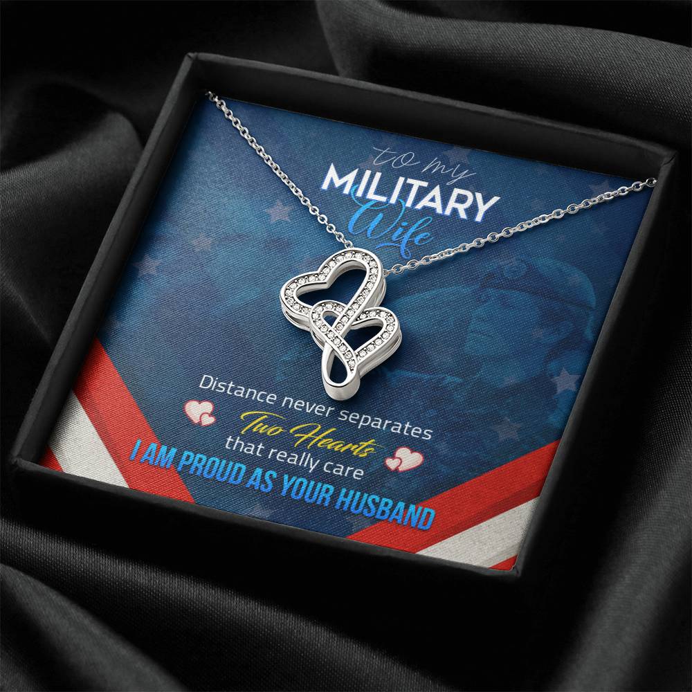 To My Military Wife 1 Double Hearts Necklace