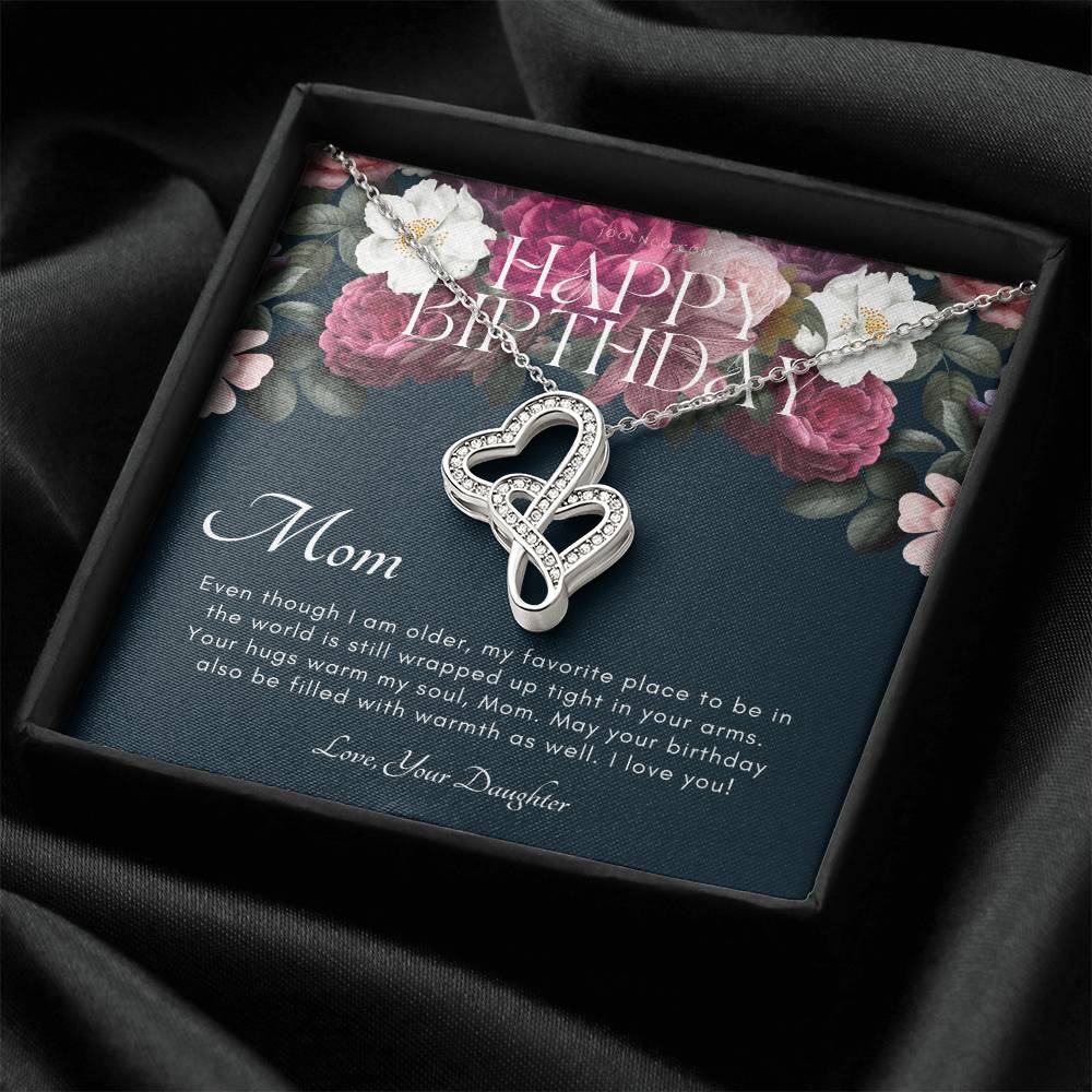 Mother's Birthday Gift From Daughter Gift For Mom On Her Birthday Mom Necklace Best Mom Gift Message Card Double Hearts Necklace