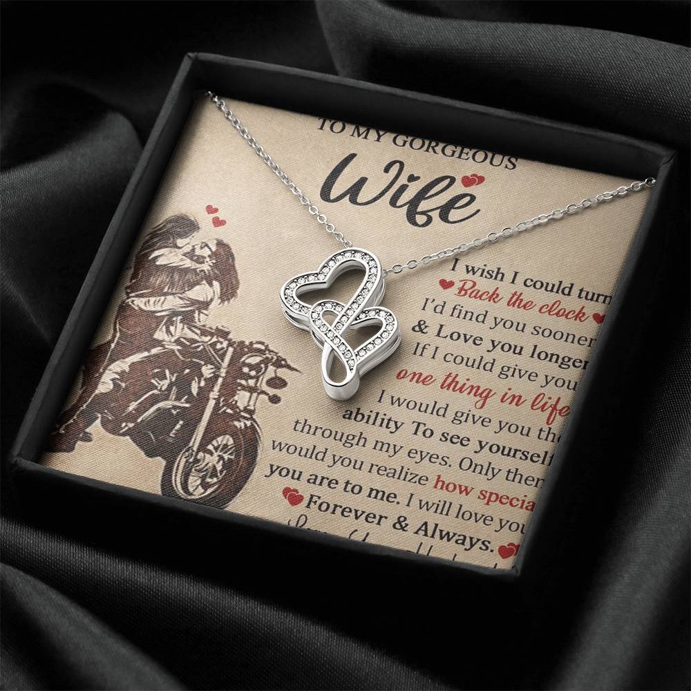 To My Bikers Wife Double Hearts Necklace