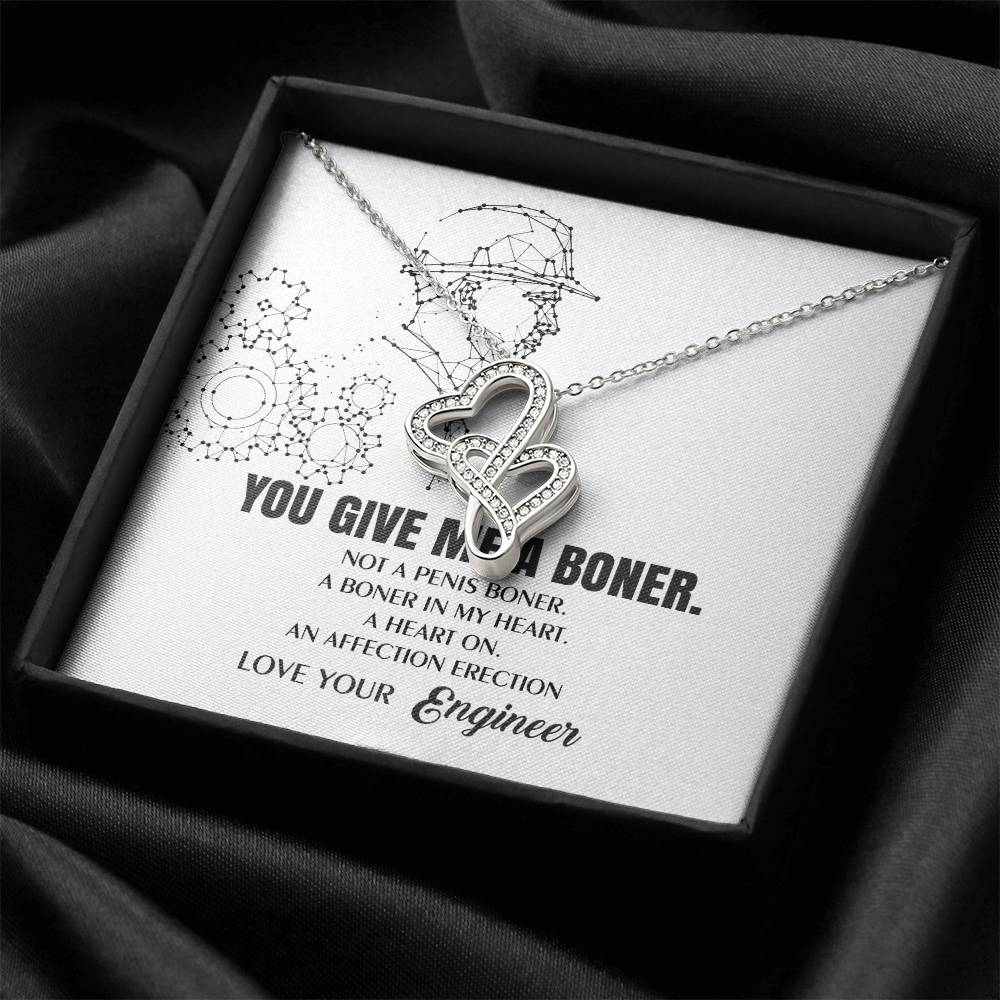 You Give Me A Heart Boner An Affection Erection Funny & Sarcastic Love For Her Mature Best Fu Double Hearts Necklace