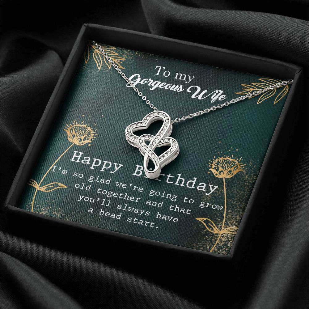 To My Gorgeous Wife - Happy Birthday Gift - Double Hearts Necklace