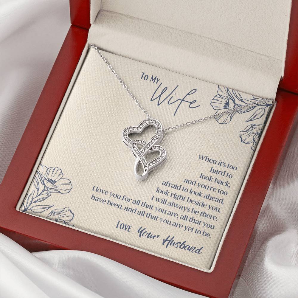To My Wife - Beside You - Necklace Double Hearts Necklace