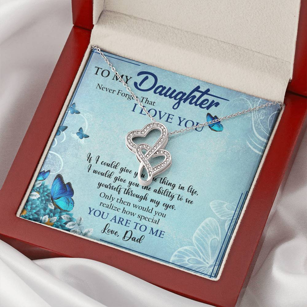 To Daughter From Dad 2 Double Heart Necklace Gift - Gifts For Daughter Gifts For Her - Birthday Gifts - Daughter Gift 2 Double Hearts Necklace