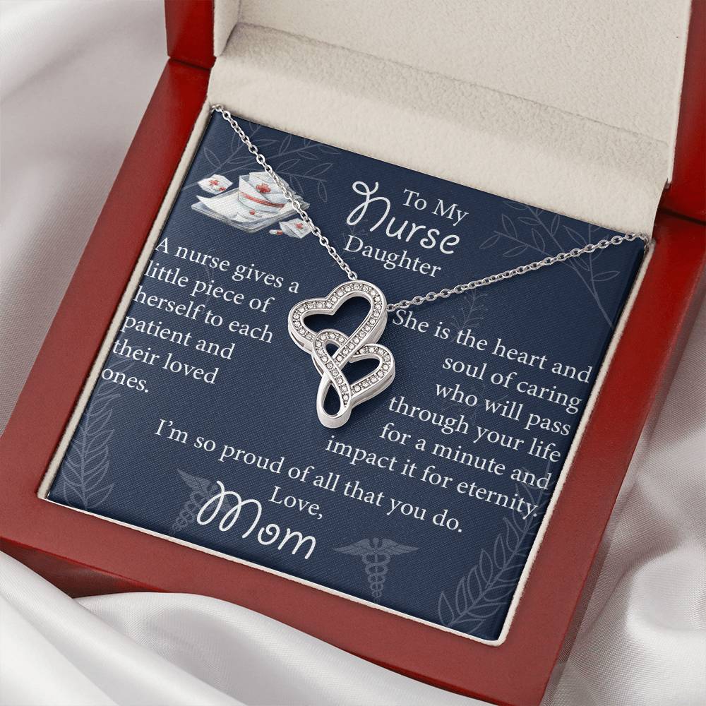 Double Heart Nurse Daughter Necklace - Mothers Day Gift For Nurse - Birthday Gift For Nurse Daughter - Gift Necklace Double Hearts Necklace