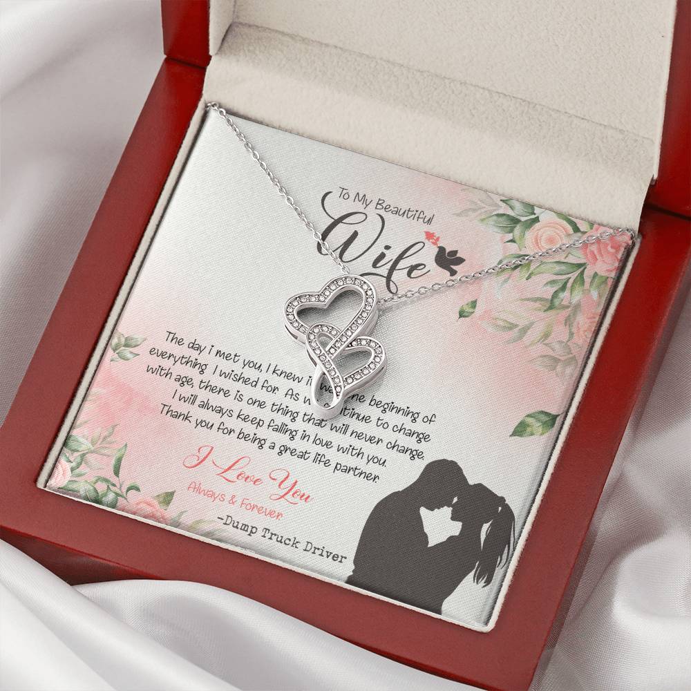 Dump Truck Driver's Wife Dazzling Pendant Double Hearts Necklace