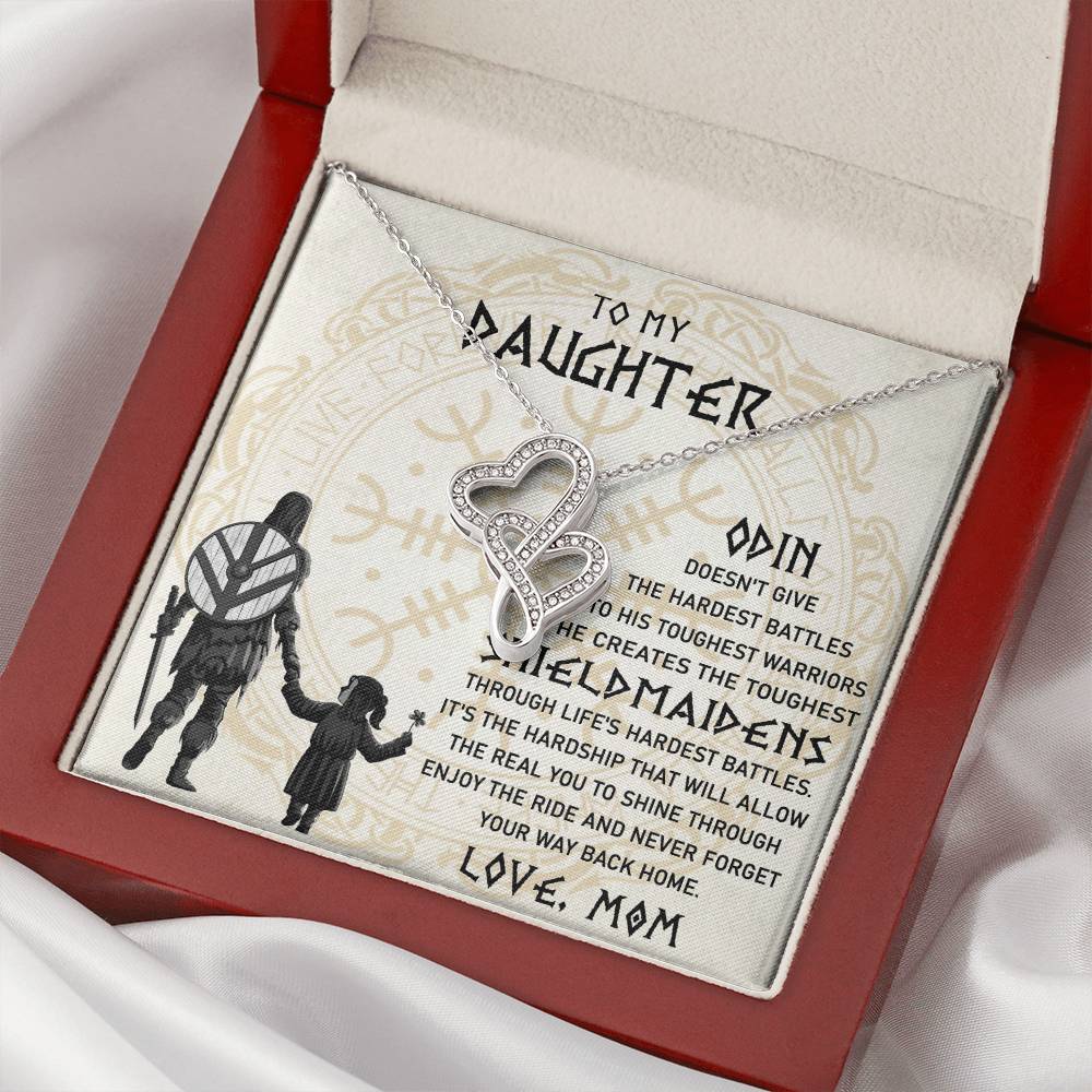 To My Daughter Necklace - Daughter Viking Jewelry - Norse Daughter Gift - Mom And Daughter Never Forget I Love You Gi Double Hearts Necklace