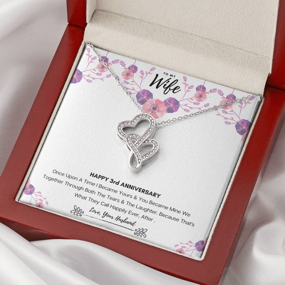 3Rd Wedding Anniversary Gift For Wife Double Hearts Necklace