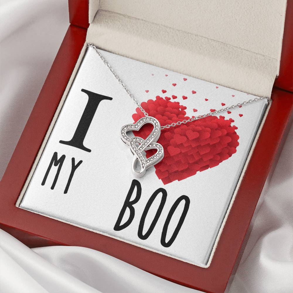 I Love My Boo Girlfriend Loved One Double Hearts Cz Necklace For Valentines Day Or Birthday Gift Double Hearts Necklace