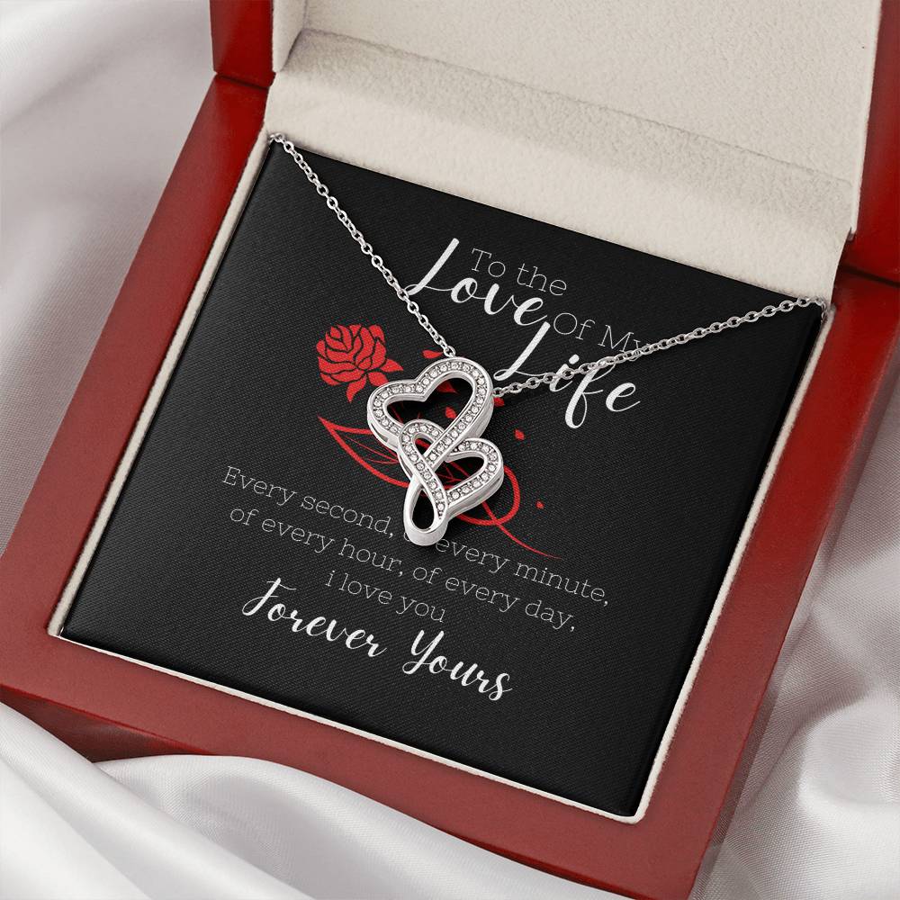 To The Love Of My Life With Rose And Two Hearts - Birthday Gift Anniversary Gift Wedding Gift Engagement Present Gift Double Hearts Necklace