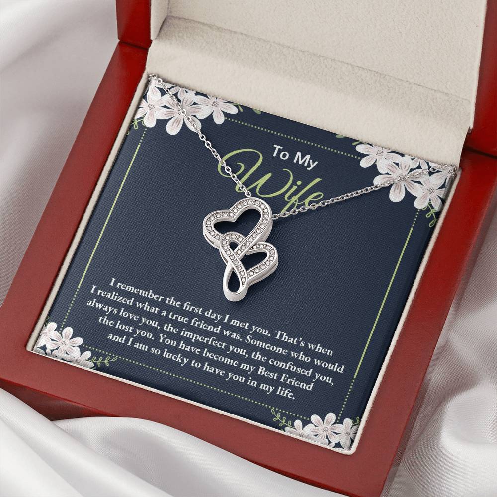 To My Wife - I Am So Lucky To Have You In My Life - Double Hearts Necklace